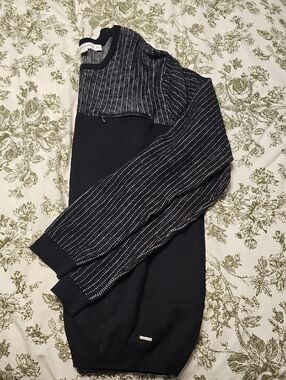 Calvin Klein Black Crewneck Sweater with Textured Yoke